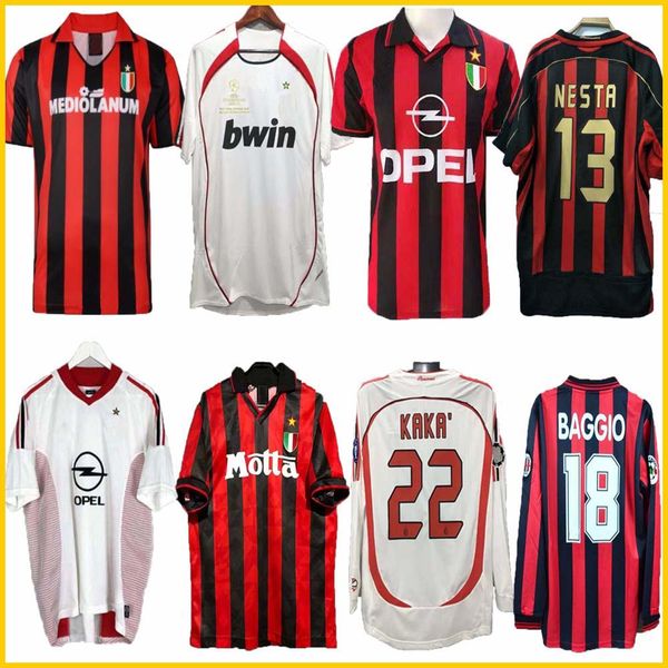 

long sleeve 93 94 retro shirts home 96 97 gullit soccer jersey 02 03 maldini baggio van basten football ronaldo kaka inzaghi 06 07 ac milan, Black;yellow