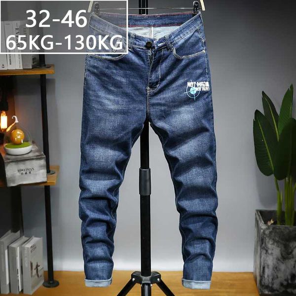 

fashion large size 44 46 2020 new spring loose business jeans heavyweight denim trousers soft mens blue pants straight pants