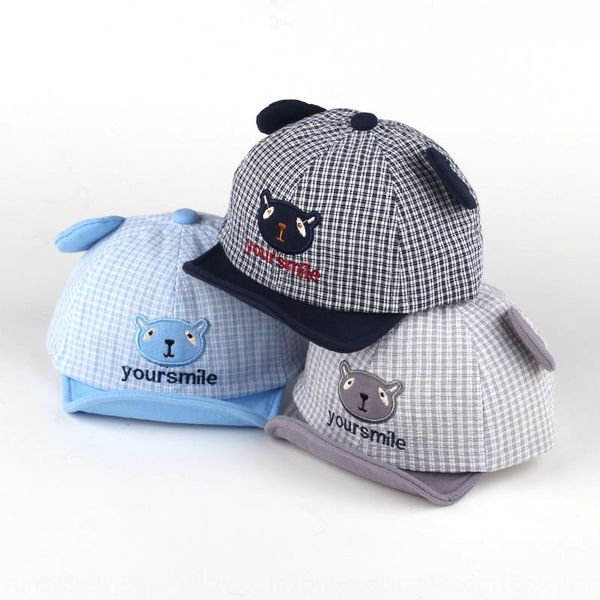 

plaid embroidered bear flip edge cap embroidered hat baby cap men's and women's baby cotton season hat new, Blue;gray