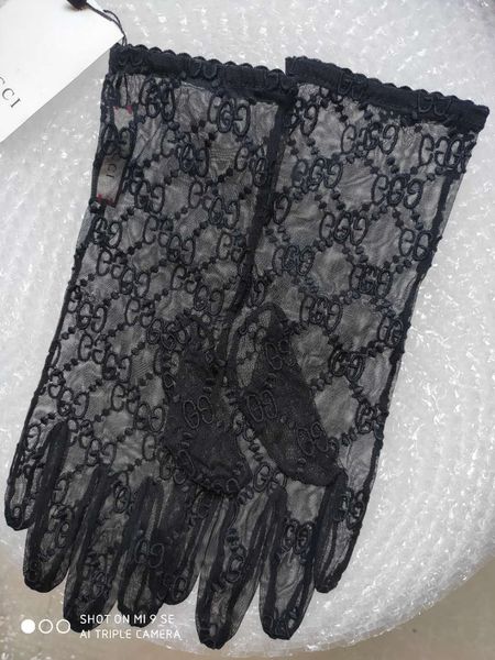 

five finger gloves lace gloves driving sunscreen anti-ultraviolet occlusion scar breathable gauze gloves bride accessories, Blue;gray