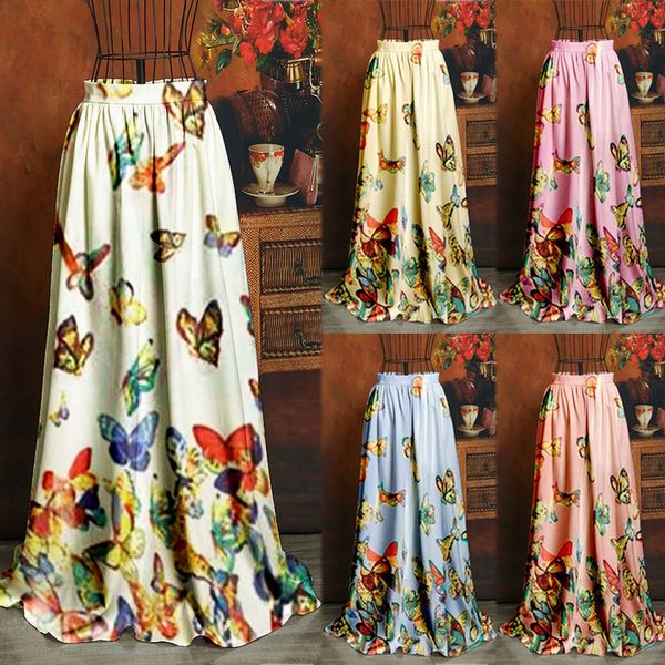 

2020 summer new european and american womens butterfly skirt fashion printing big swing loose color long skirt womens wear, Black