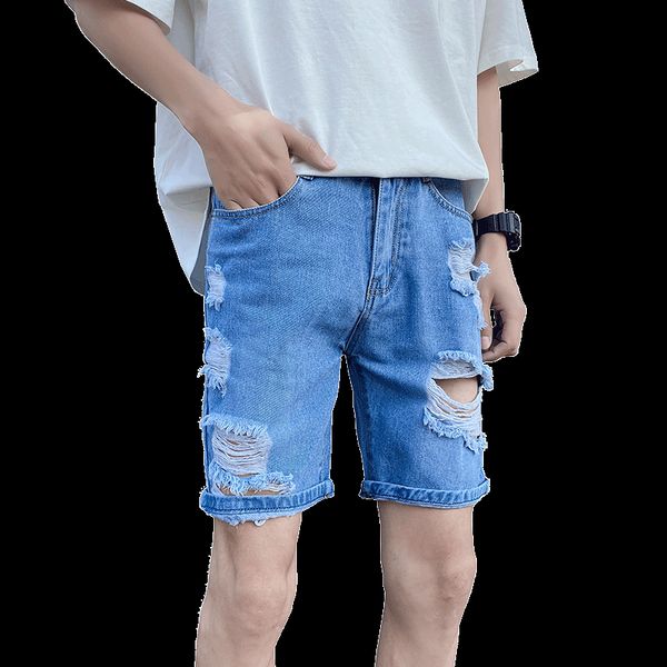 

men's shorts summer fashion retro ripped jeans bermuda casual straight high-quality denim male, White;black