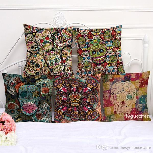 

5 colors hallowmas sugar skull pillow case sofa cushion cover linen cotton throw pillowcases bed pillow covers car cushion cover bh2051 zx