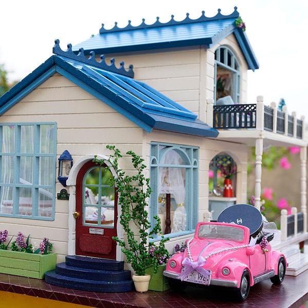 

diy кукольный дом wodden миниатюрный с мебель kit деревянные dollhouse miniaturas игрушки для детей рождественский подарок новый а32 y200414