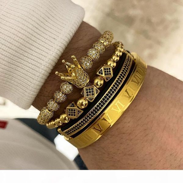 

3pcs set roman numeral titanium steel bracelet couple bracelet crown 2019 for lovers bracelets for women men luxury jewelry, Golden;silver