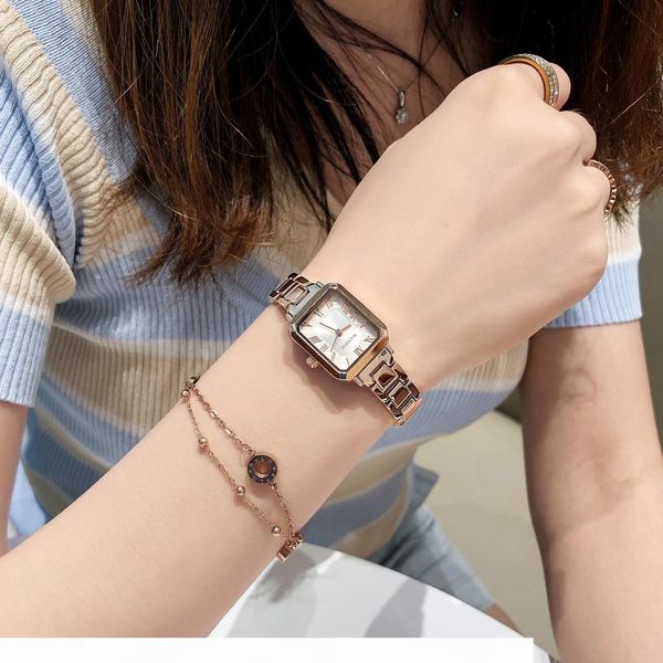 

south korea wes steel strap women's watch metal small square watch female simple temperament students waterproof quartz watch, Slivery;brown