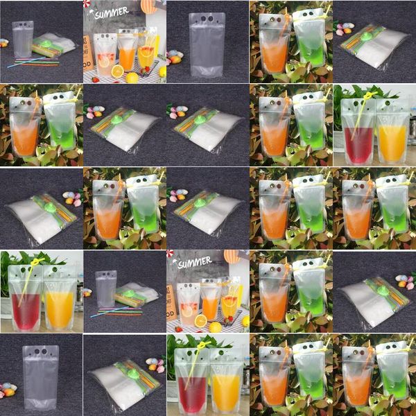 

50 pack drink bags stand up reclosable zipper drinking pouches bags hand held drinking bags with plastic straw 51 by 91 inches dhseller