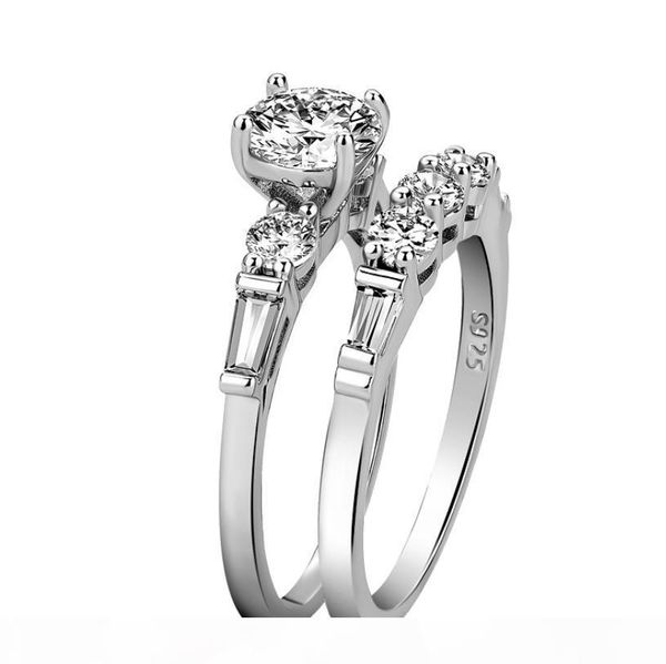 

f size 5 -10 sparkling luxury jewelry 925 sterling silver round cut white z cz diamond couple rings women wedding bridal ring set g, Slivery;golden