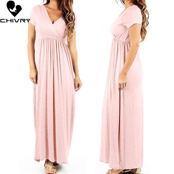 

maternity dresses 2021 pregnancy clothes summer short sleeve v-neck solid mom fashion maxi dress pregnant for women vestidos, White