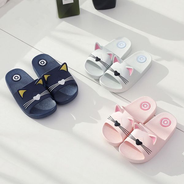 

children slippers cute cat cartoon summer children indoor slippers bathroom non-slip toddler boys girls, Black;grey