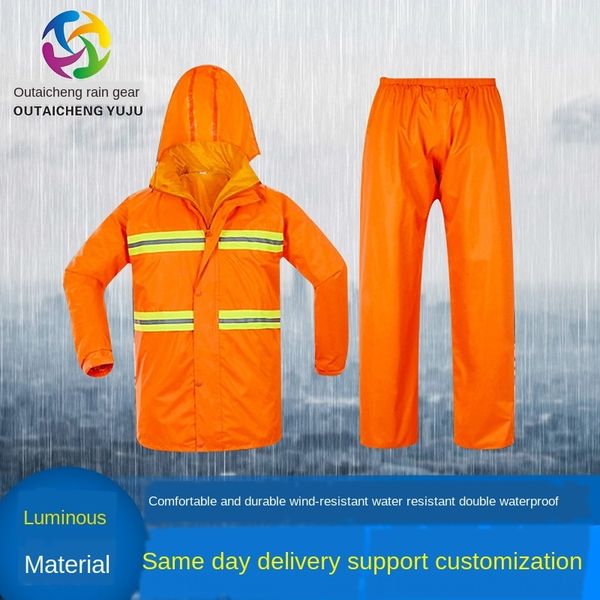 

qxm3l road administration and reflective pants suit rain pants suit with reflective strip orange sanitation raincoat sanitation split rainc, Black