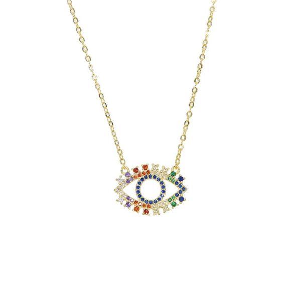 

2020 style sparking dainty thin chain fine gold color jewelry cute tiny evil eye pendant connector women multi zirconia necklace, Silver