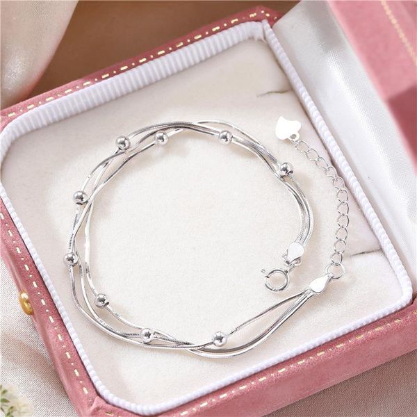 

manufacturer wholesale simple s925 sterling silver bracelet women's multi-layer snake bone chain ball fashion temperament bracelet jewe, Black