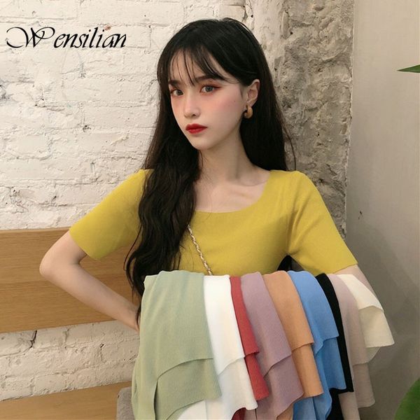 

summer knitted t-shirt women casual cotton tees short sleeve tshirts basic solid female basic solid hipster tshirt top, White