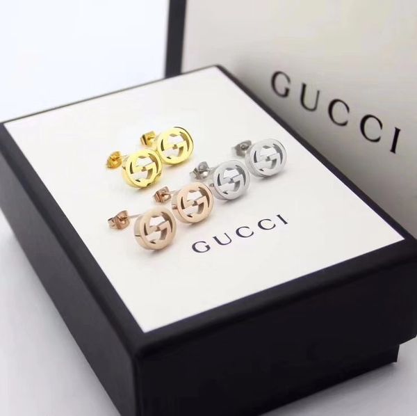 

fashion designer brand gÃ»ccÃ¬ simple v stud stainless steel jewelry earrings for men and women original box gifts, Golden