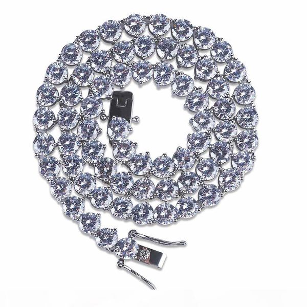 

single row 4mm-6mm 3 fork tennis chains micro-zircon necklace men's hip-hop necklace selling in europe and america, Silver