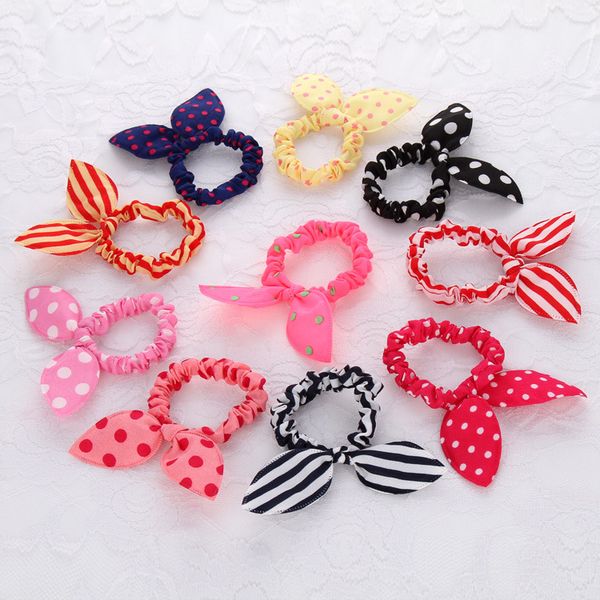 

rabbit ears hair band children kids accessories elastic band for women girl rubber band polka dot hair rope, Golden;silver