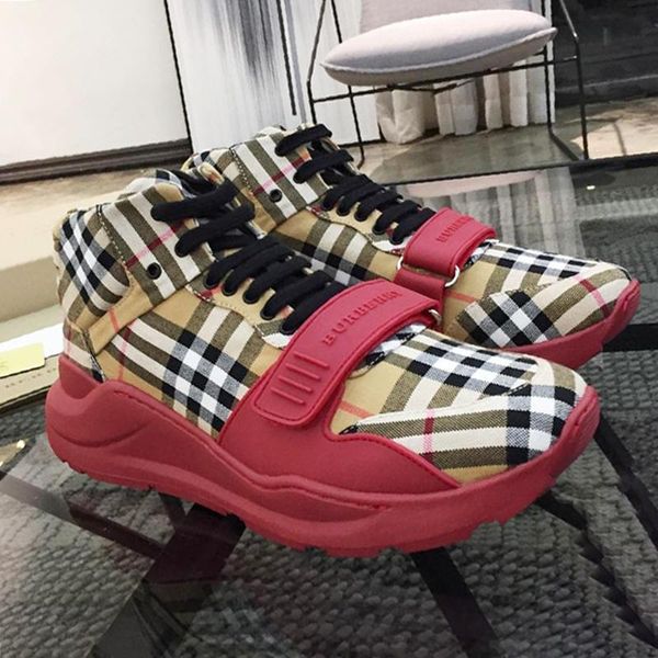 

new arrival mens boots comfortable lace -up shoes vintage check cotton sneakers footwears fashion high sports men shoes, Black