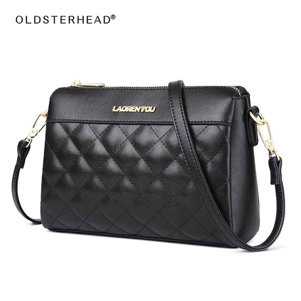 

laorentou diamond lattice commute women's zipper crossbody shoulder bag casual simple lady bag cow leather female messenger bags