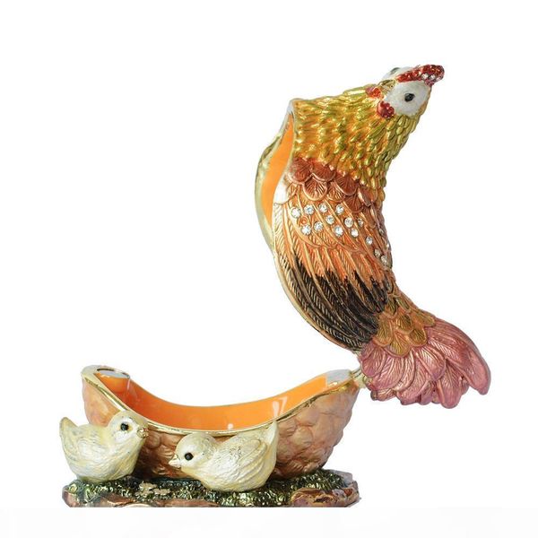 

crystal bejeweled nesting hen w baby chicks trinket & jewelry box metal ornament home decor gifts, Black;white