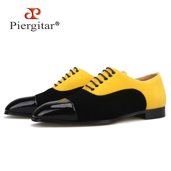 

piergitar new arrival gold and black colors velvet mixed men's dress shoes handcraft men loafers for party and wedding plus size