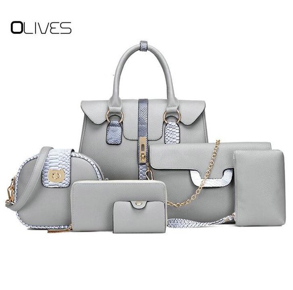 

6 pcs/set red pu leather handbags women bag set famous brands tote bag lady's shoulder crossbody bags clutch womens'pouch