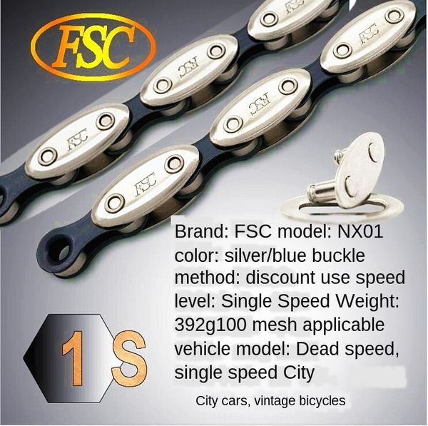 

dead speed olive nx10 torpedo single speed car bmx chain 100-section chain with magic buckle magic shell shell, Silver