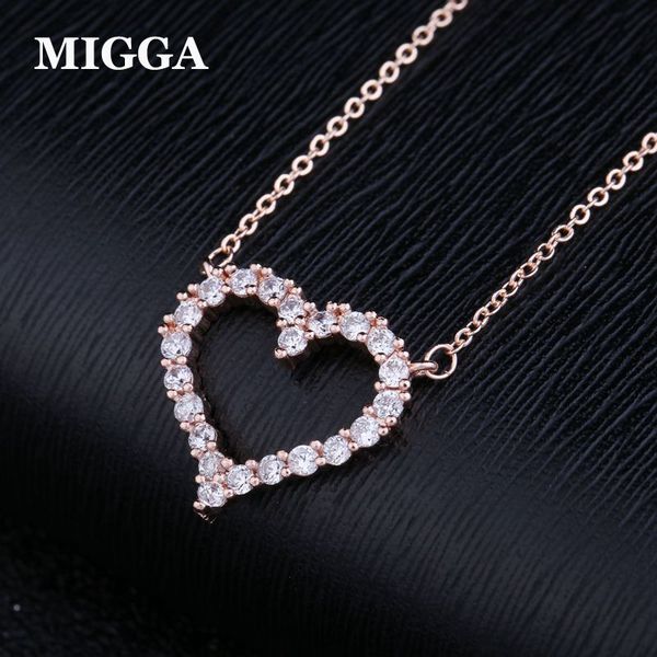 

migga brand cubic zircon heart necklace chain for women rose gold color gift jewelry, Silver