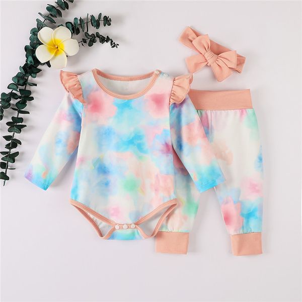 

clothing sets autumn winter born baby clothes set long sleeve t-shirt+pants toddler infant tie-dyeing 3pcs outfits 0-24m, White