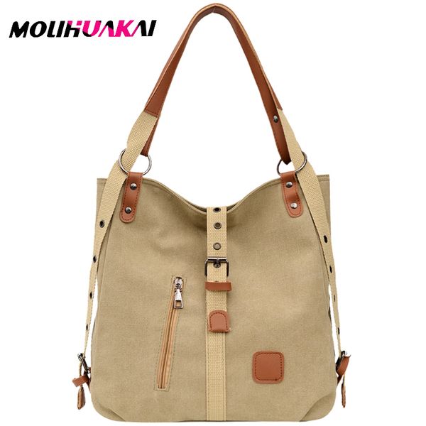 

2020 women multifunctional canvas bag female shoulder bags school bag for teenage girls travel shoulder bags sac a dos femme
