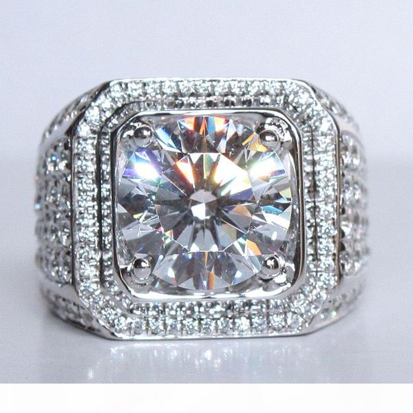 

solitaire male ring 4ct diamond 925 sterling silver engagement wedding band ring for men luxury jewelry, Slivery;golden