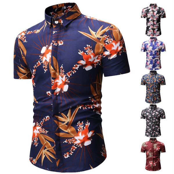 

ready stock 6 colors mens summer and autumn new printed shirt fashion casual short sleeve floral baju lelaki, White;black