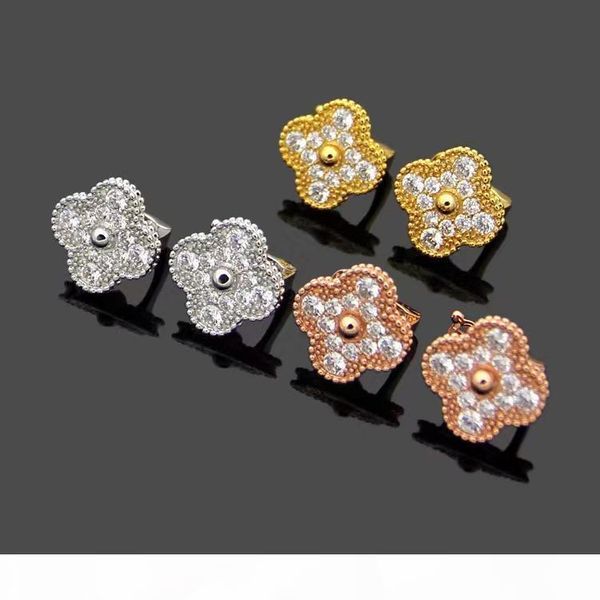 

luxury designer jewelry women earrings clover diamond earrings aurous high version silver rose gold 18k gold elagant four leaf flower stud, Golden;silver
