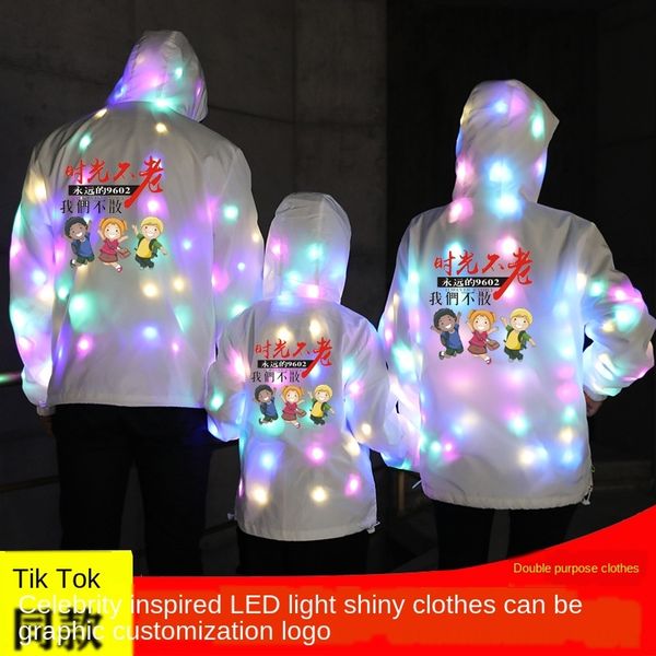 

colorful anti-flashing clothes tiktok same style wind clothes men and women windbreaker luminous luminous couple children led bungee, Tan;black