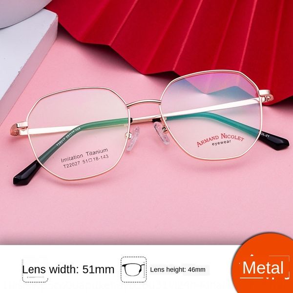 

metal polygon frame 22027 plain glasses two-color men's and women's tiktok wide-brimmed glasses frame, Silver