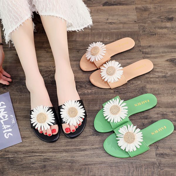 

обувь женщина 2020 тапочки flat low lady flower luxury слайды мокасины slipers девушки женщин дизайнер новая резина лето pu tpr, Black
