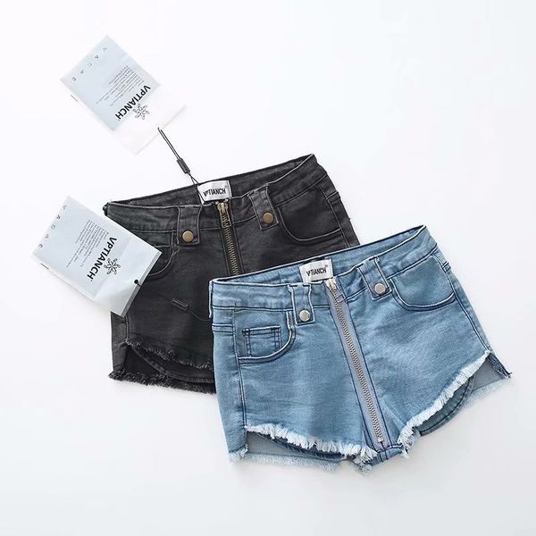 

ins 2018 summer new european and american tight front zipper high waist stretch slim denim shorts all-match pants sale, White;black