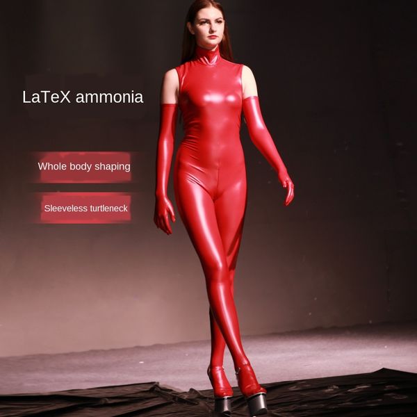 

latex tight pants latex tight pants ammonia private sleeveless turtleneck performance catwalk suit one-piece tights gq07, Black;brown