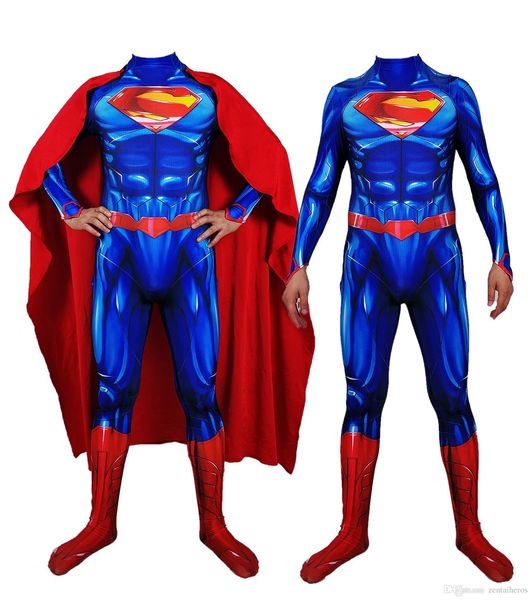 

3d muscle superboy superhero cosplay costume lycar spandex zentai bodysuit party cloak catsuit jumpsuit, Black;red