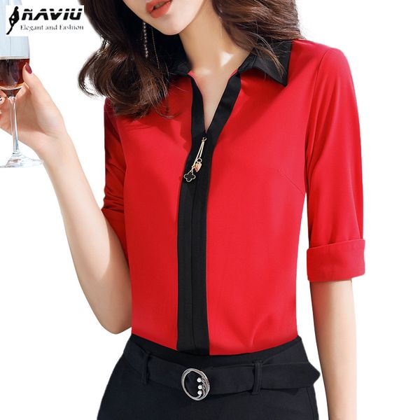 

naviu new fashion women shirt for female slim half sleeve blouses office lady plus size professional, White