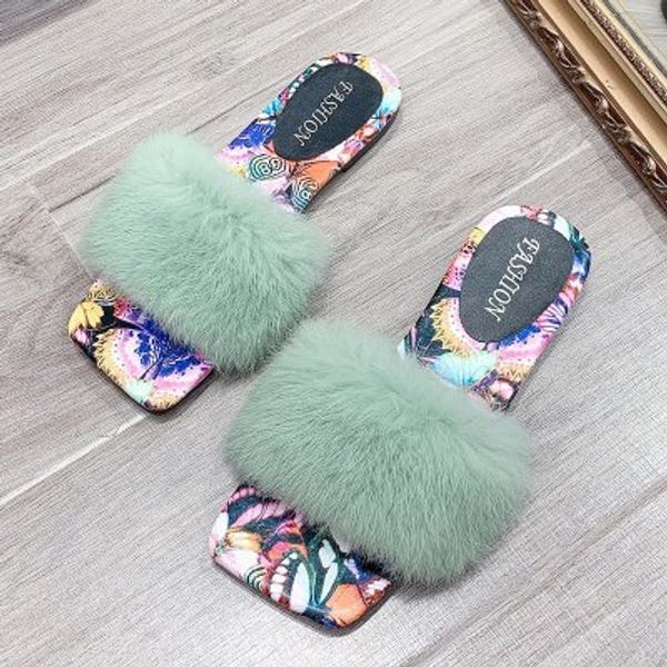 

2020 summer new slippers women wear comfortable non-slip beach shoes square head rubber word plush women's sandals ladies flats, Black