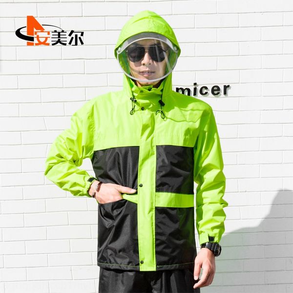 

fluorescent motorcycle green raincoat and rain pants split suit electric motorcycle battery car reflective riding water coat, Black