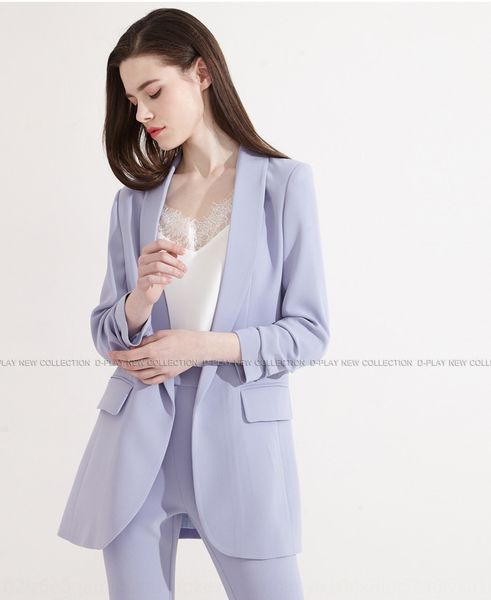 

2019 summer pleated medium sleeve long suit commuter ol light coat shirt air conditioning shirtpurple coat air conditioning shirt, White;black