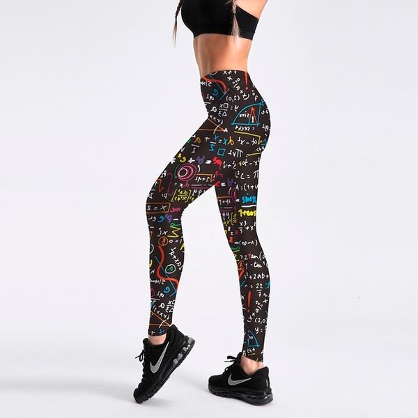 

3 patterns new design mathematical formula print women fitness leggings plus size sweat absorp yes mid no print white pants, Black