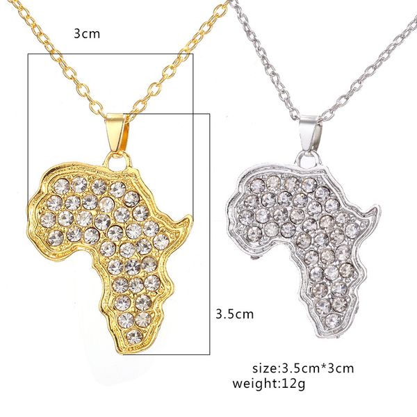 

hip hop jewelry africa map pendant necklace for men bling cubic zirconia gold plated hiphop necklace ice out, Silver