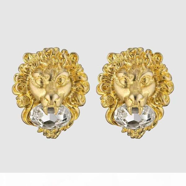 

new fashion trendy women earrings yellow gold plated clear cz lion head earrings for girls women nice gift for friends, Golden;silver