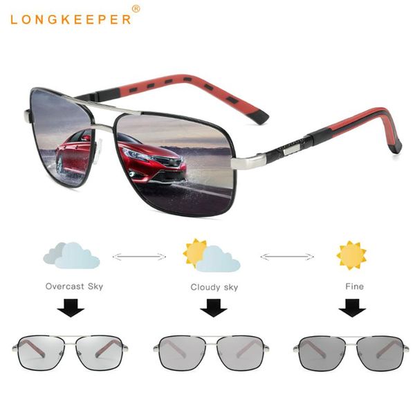 

new pchromic polarized sunglasses men brand design driving discoloration sun glasses male square pilot eyewear uv400 okulary, White;black