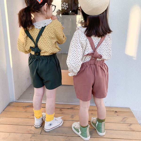 

urnhe left and left prince clothing 2020 summer children's wear butterfly shorts new girl korean bow shorts children's belt pants, Blue