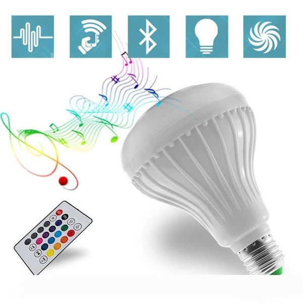 

e27 rgb led bulb 85~265v bluetooth speaker bulb music playing dimmable 12w e27 led lamp light with 24 keys remote control