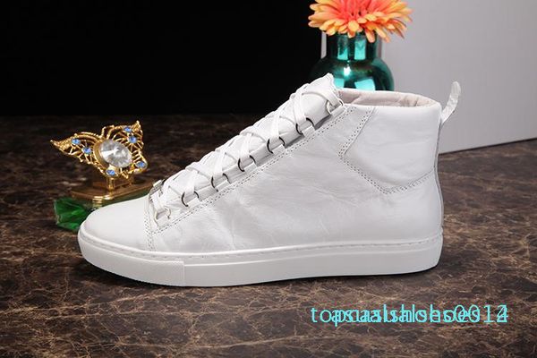 

2019 super quaity arena kanye west man casual shoes flat arena shiny patent leather hi sneakers lace up male fashion zapatillas hombre c14, Black